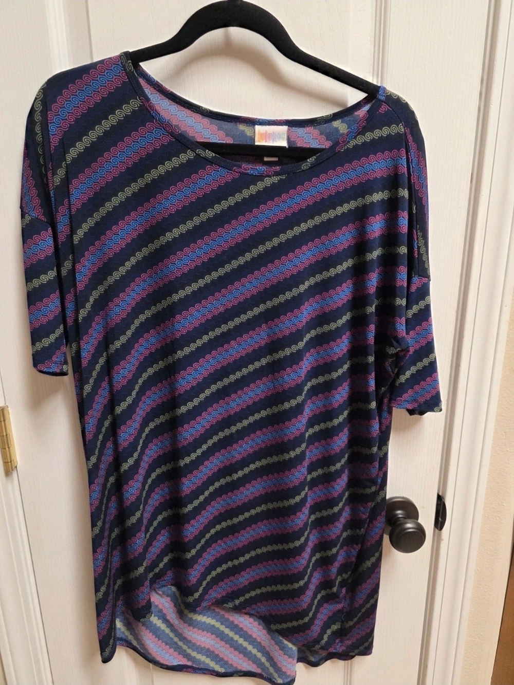 Womens Navy Striped Short Sleeve Tunic Top